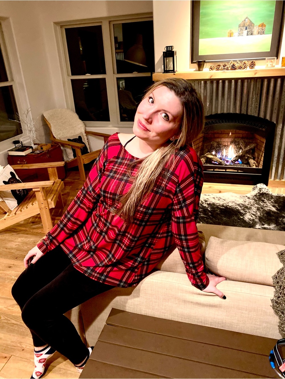 Fantastic Fawn Red and Black Plaid Long-Sleeve Twist Back Top